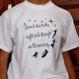 Peter Pan T-Shirt. Second Star to the Right. New.